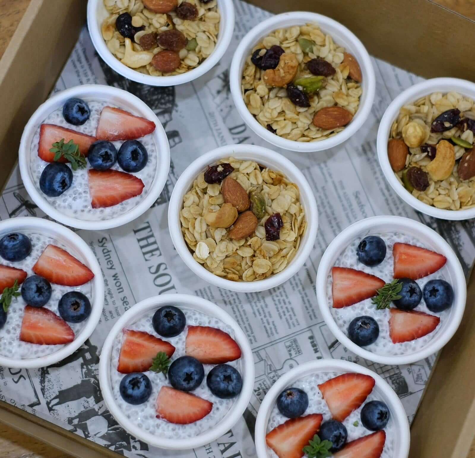 Yogurt & Coconut Chia Pudding Box – Healthy Catering Sydney (9 cups)