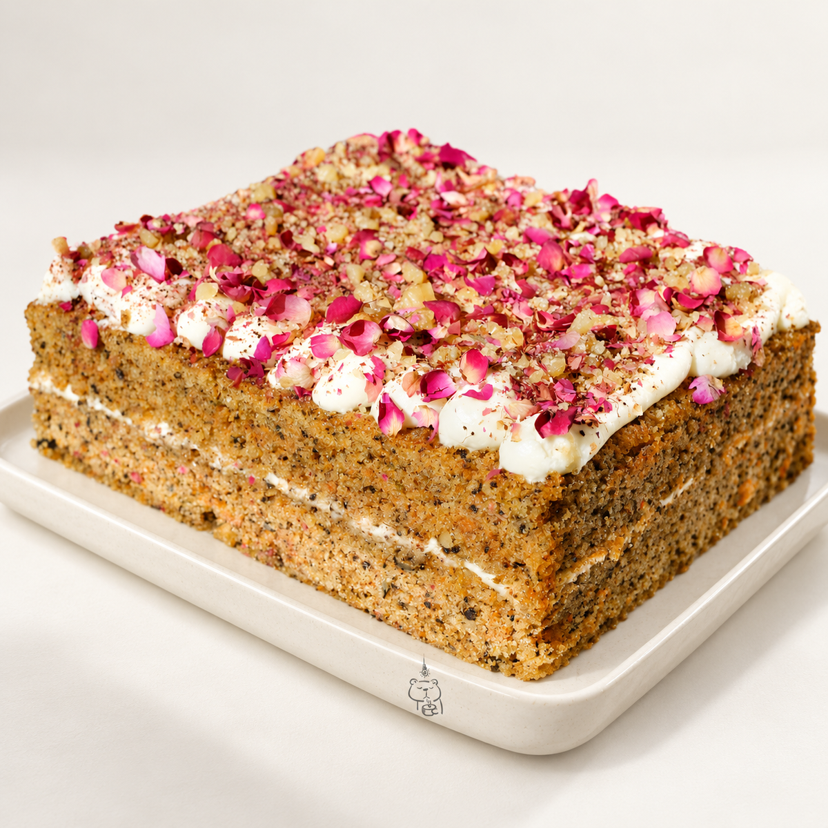JM Formula Carrot Cake with Cream Cheese Frosting (6 serves) on an off-white background