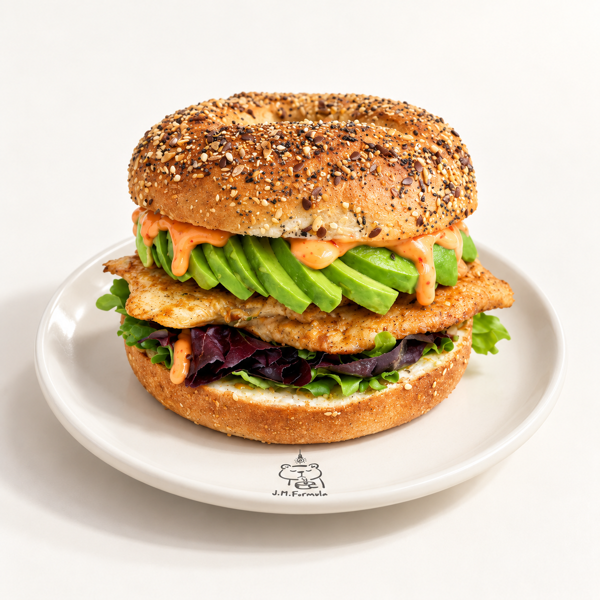 JM Formula Chicken Avo Sandwich on an off-white background