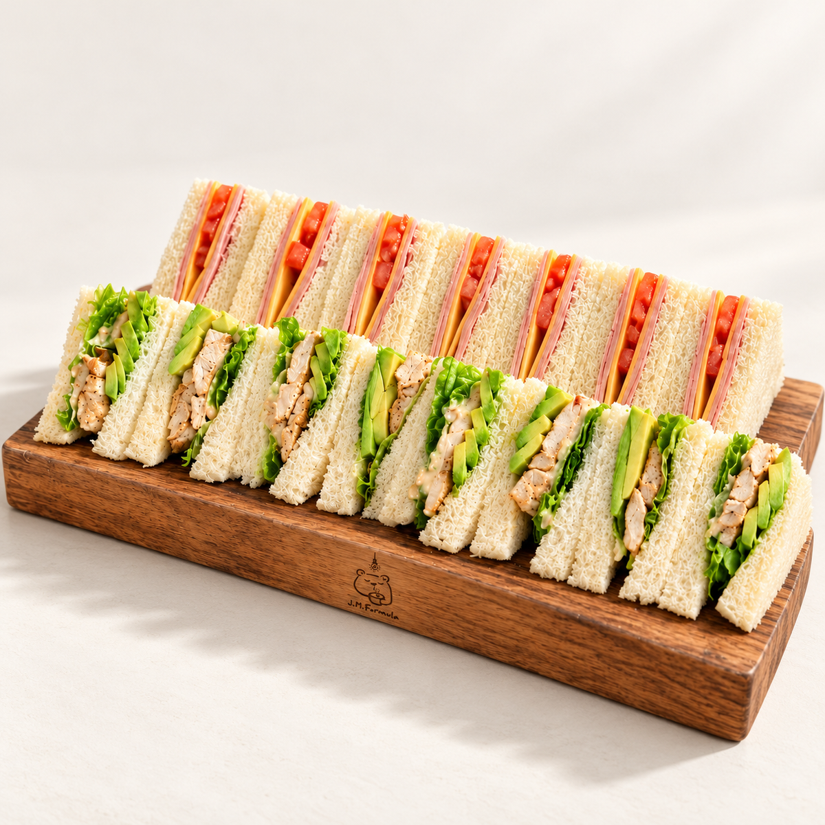 JM Formula Finger Sandwich Catering Box (16 pcs) on an off-white background