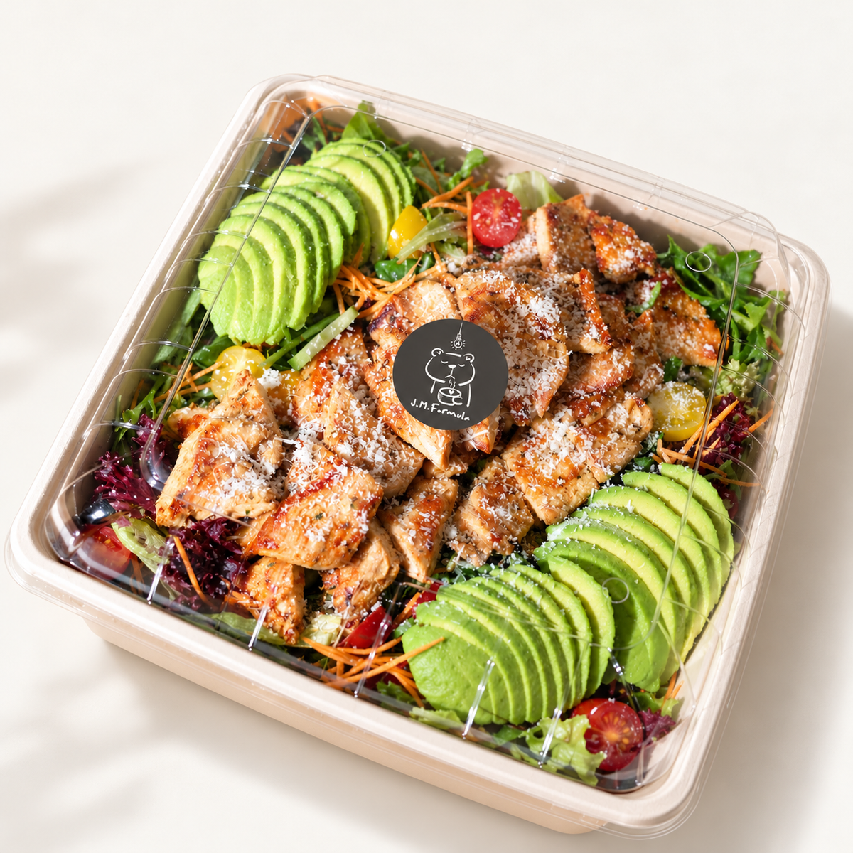 JM Formula Grilled Chicken Salad Box (3–4 serves) on an off-white background