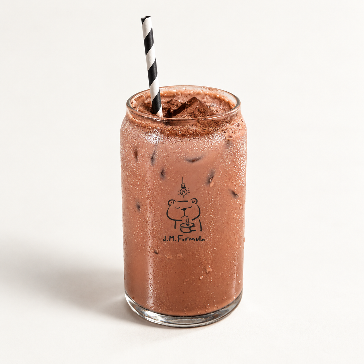 JM Formula Iced Chocolate on an off-white background