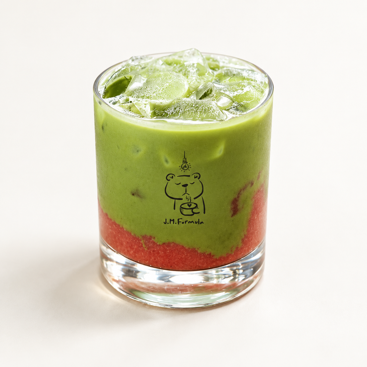 JM Formula Iced Strawberry Matcha on an off-white background