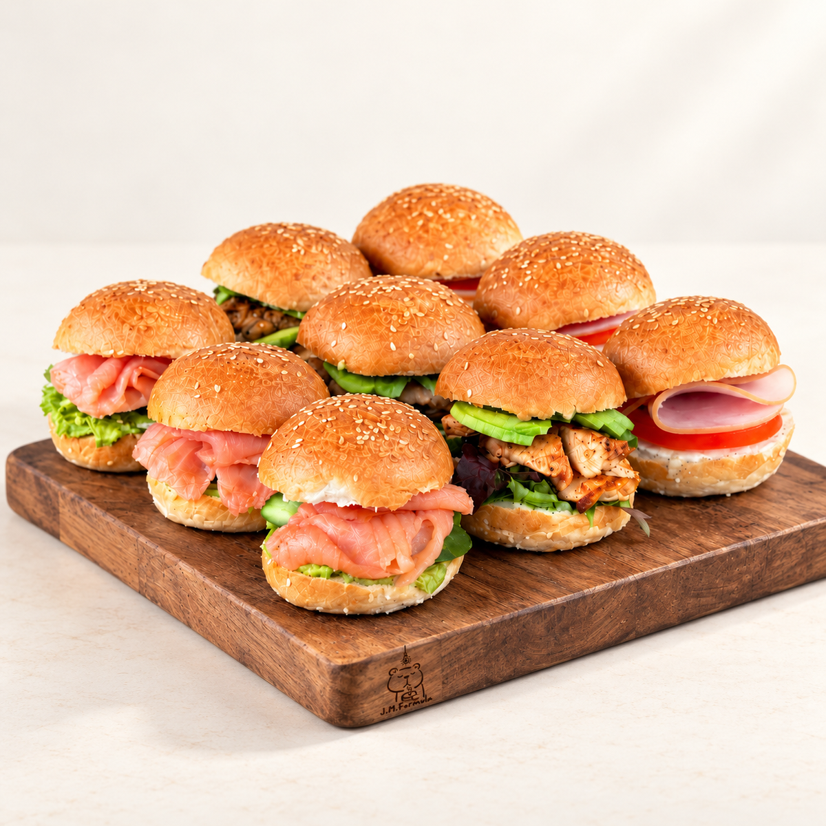JM Formula Slider Catering Box (9 pcs) on an off-white background